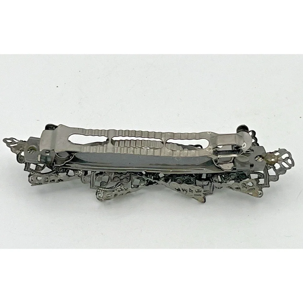 Vintage Art Deco Barrette Filigree Design Hair Pin Silver Tone